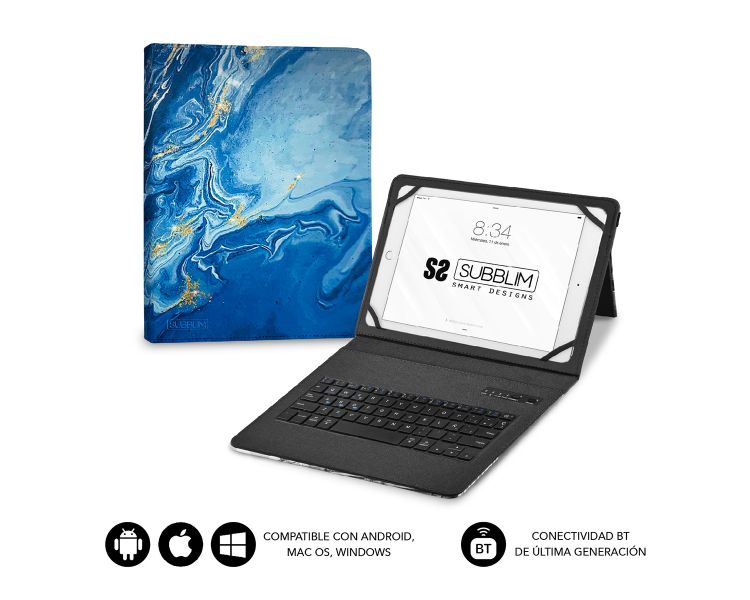 FUNDA + TECLADO TABLET KEYTAB PRO BT MARMOL AZUL SUBBLIM