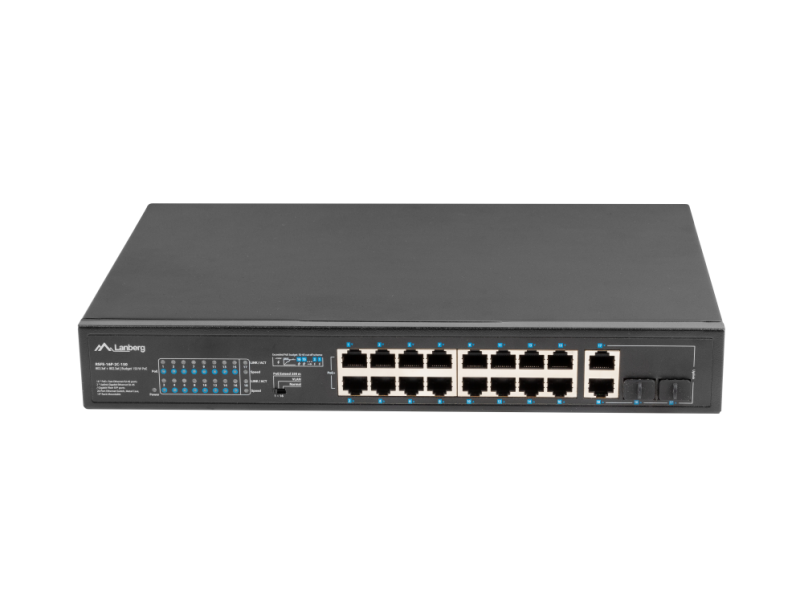 SWITCH LANBERG 18 PTOS 100MB 16xPOE+/2x GBIT ETHER 150W RACK 10"/19"
