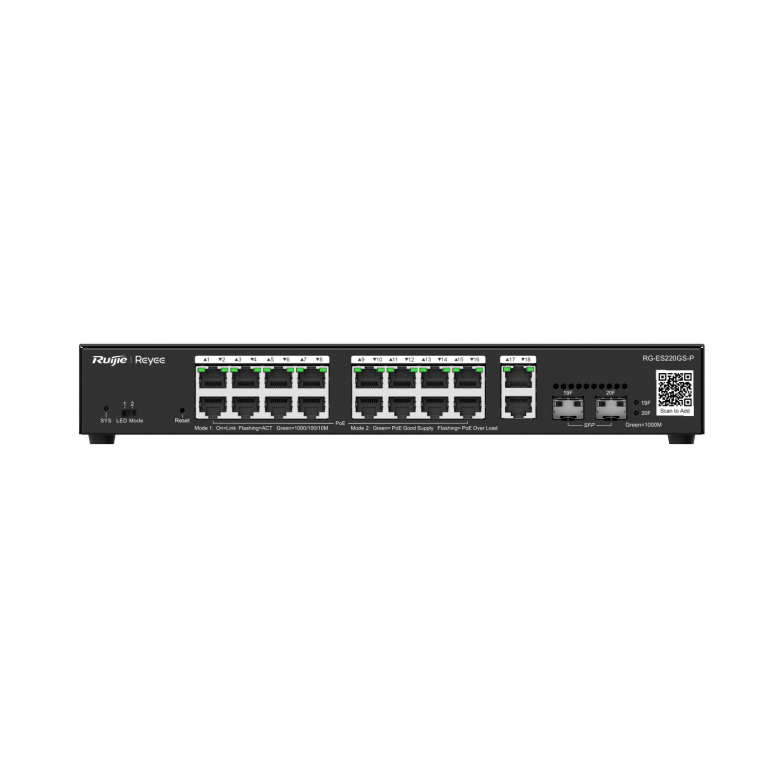 SWITCH RUIJIE RG-ES220GS-P 20 PUERTOS GIGABIT POE 16 POE2 2RJ45