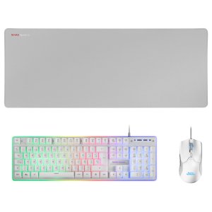 TECLADO MOUSE Y ALFOMBRILLA MARS GAMING MCPX WHITE TELCADO HIBRIDO H-MECH MOUSE ULTRA LIGERO 10