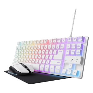 TECLADO MOUSE Y ALFOMBRILLA TRUST GAMING GXT 794 BLANCO RGB RATON WIRELESS 4800DPI TECLADO CABLE