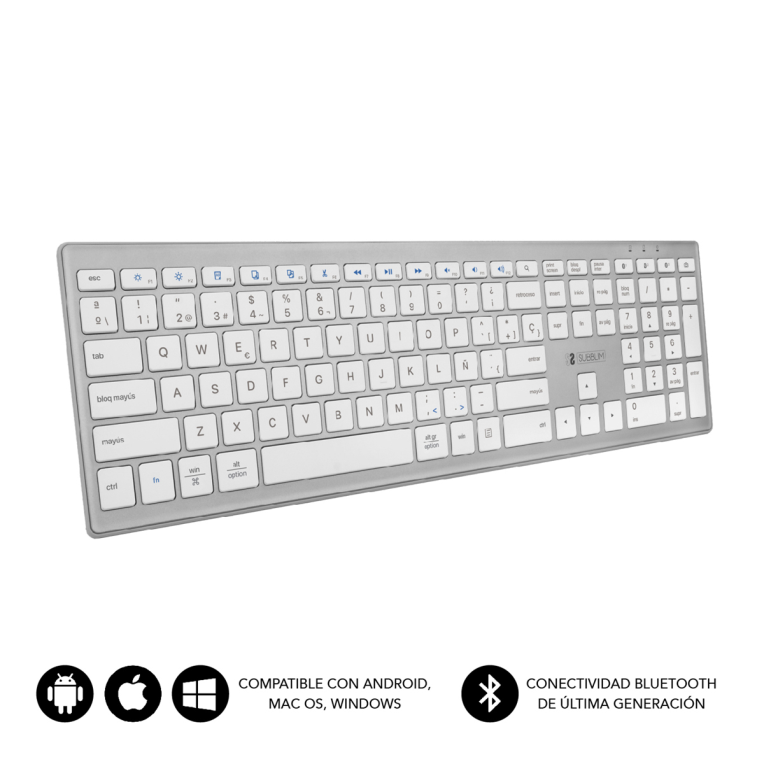 TECLADO SUBBLIM KEYBOARD BLUETOOTH PURE EXTENDED BLUETOOTH SILVER