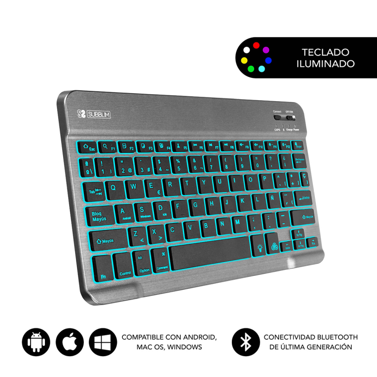TECLADO SUBBLIM SMART BACKLIT BLUETOOTH RETROILUMINDO GRIS
