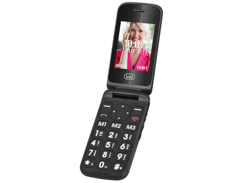 TELEFONO TREVI FLEX PLUS 55 FLIP SENIOR PHONE DUAL SCREEN BLACK