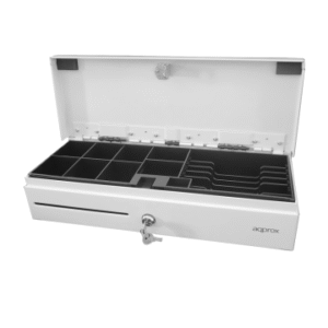 TPV CAJON PORTAMONEDAS APPROX APERTURA MANUAL Y AUTOMATICA PORTA BANJEJA CON ASA COLOR BLANCO