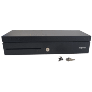 TPV CAJON PORTAMONEDAS APPROX APERTURA MANUAL Y AUTOMATICA PORTA BANJEJA CON ASA COLOR NEGRO