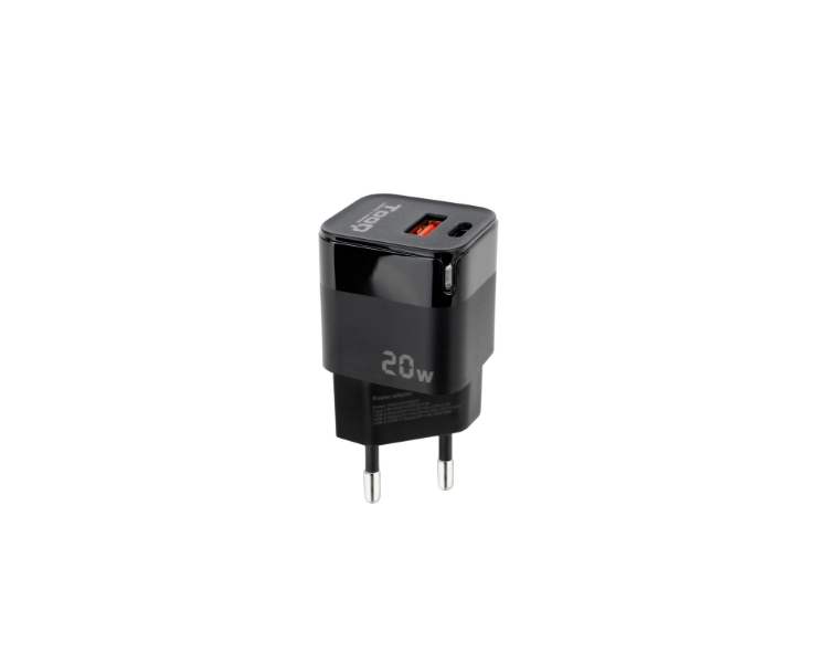 CARGADOR PARED USB-C/PD + USB-A/QC 20W NEGRO TOOQ