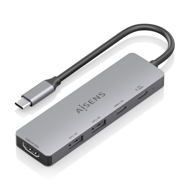 USB-C DOCK AISENS 5 EN 1 HDMI 2XUSB-A USB-C USB-C PD GRIS 15CM