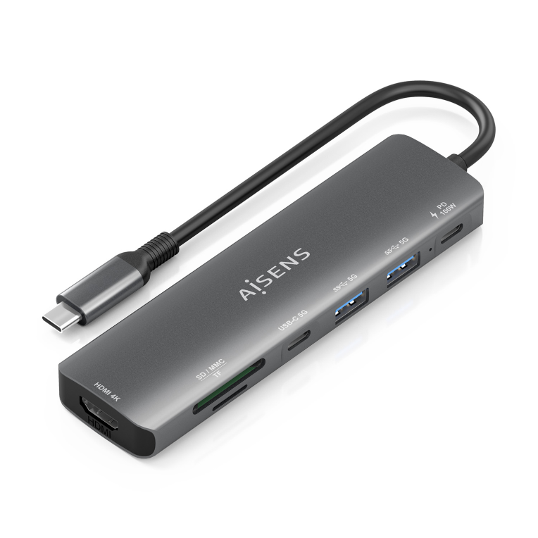 USB-C DOCK AISENS 7 EN 1 USB-C A HDMI 2XUSB-A USB-C PD 100W SD MICRO SD