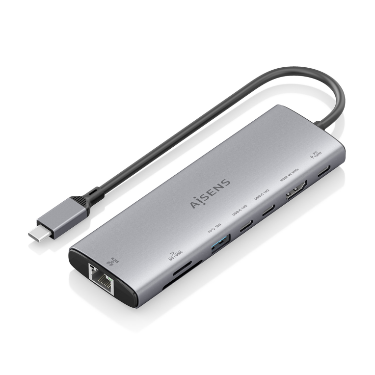 USB-C DOCK AISENS 8 EN 1 HDMI RJ45 USB-A 10G 2XUSBC 10G SD MICRO SD PD 100W