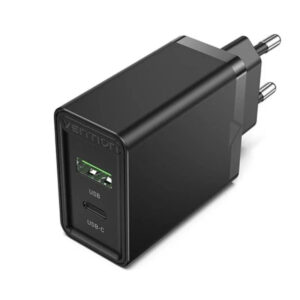 CARGADOR PARED USB-C/PD + USB-A/QC 20W NEGRO VENTION