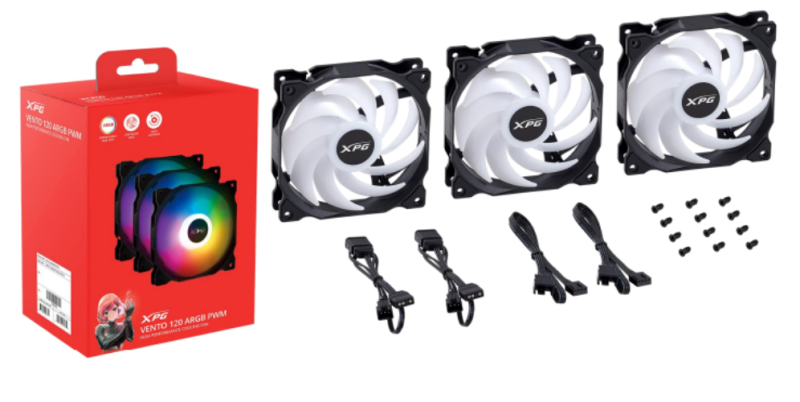 VENTILADOR CAJA XPG VENTO 120MM NEGRO RGB X3